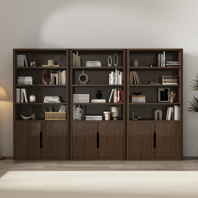 Rivington 79" H x 40.2" W Modern 4-Shelf Bookcase Cabinet in Walnut, Walnut