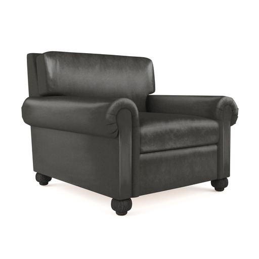 Leroy Leather Armchair, 36" H x 41" W x 49" D, Weathered, Box Weave Linen Silver Streak