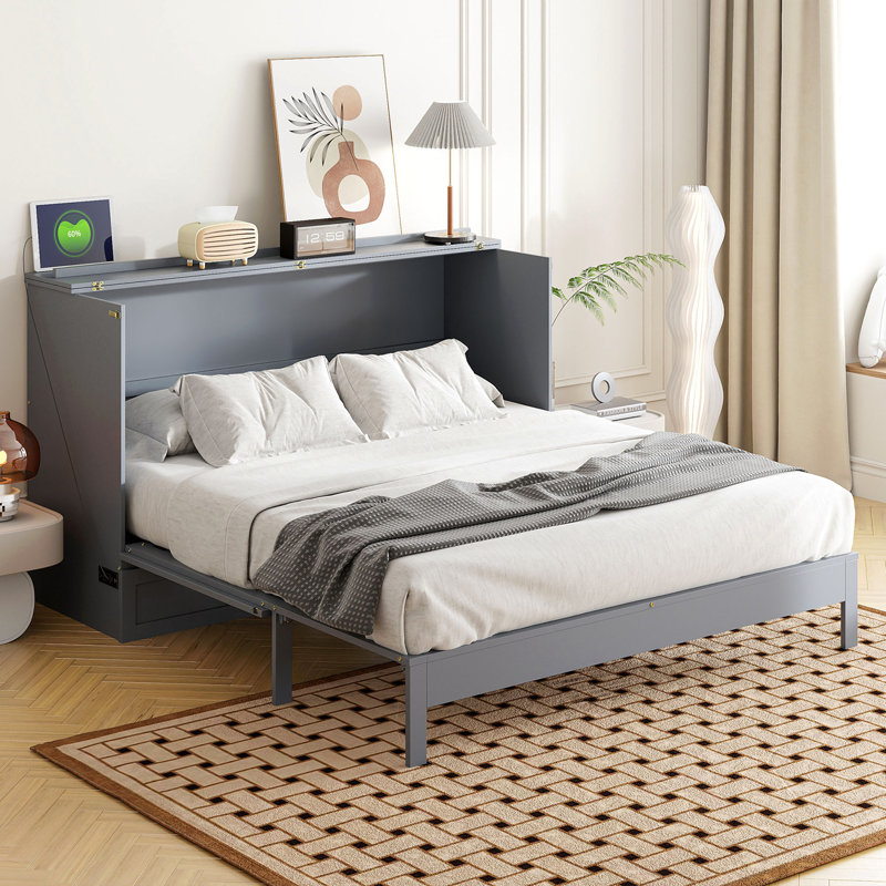Grand lit escamotable avec grands tiroirs, Gris