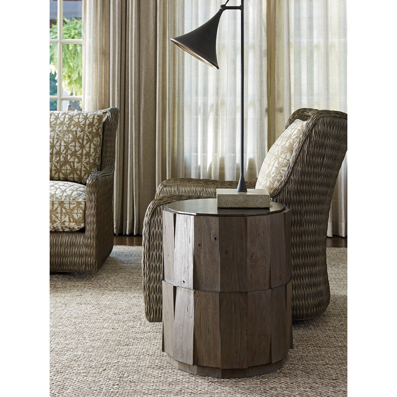 Gray Elm and Travertine Round End Table, 20"
