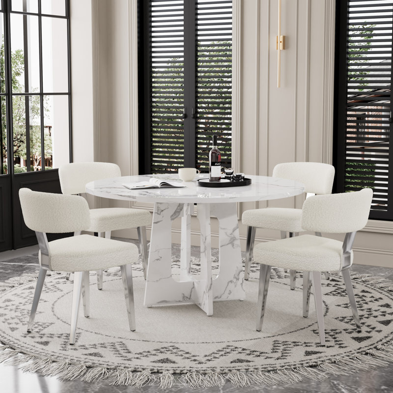 47.24'' Round Dining Table , Farmhouse Mid Century Circle Dinner Table with Wood Fanned Base for Home Dining Living Room
