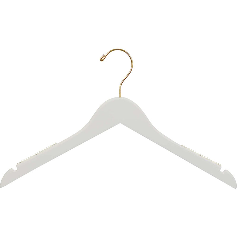 Cintre en bois antidérapant, Blanc / Laiton, 100
