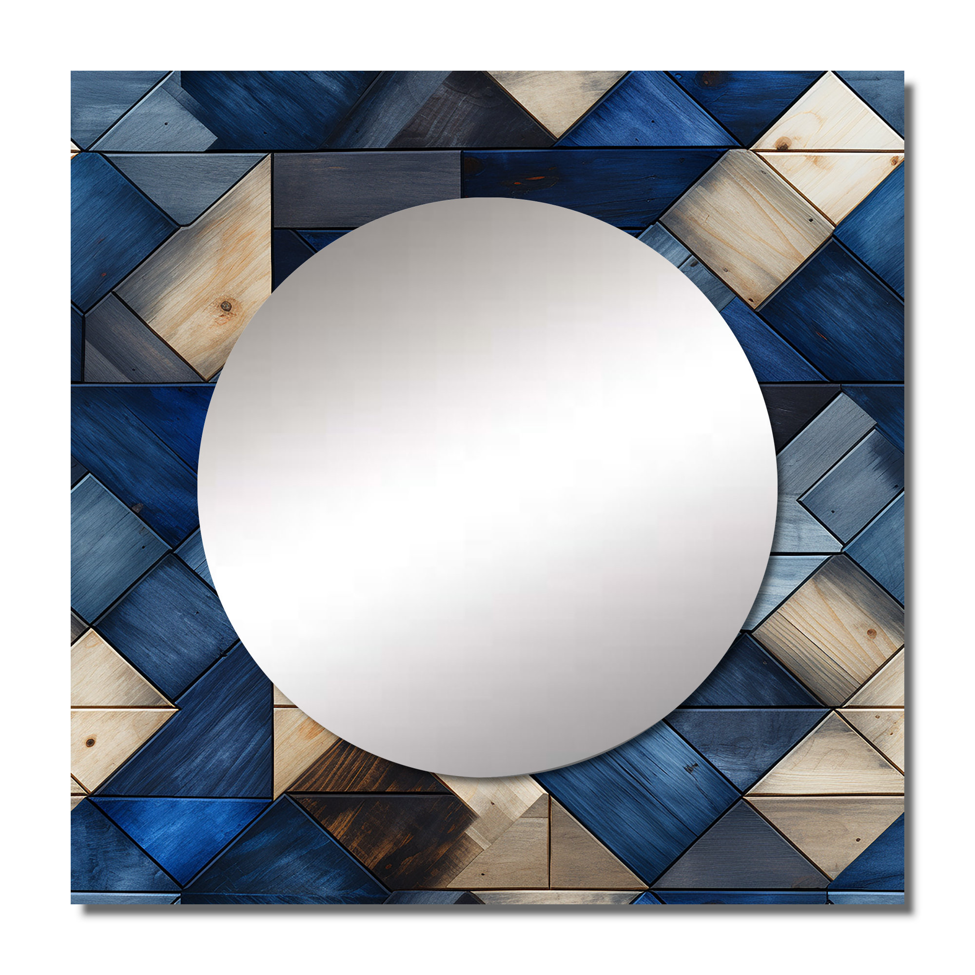 Design Art Beige And Blue Tiles Symmetry I - Modern Square Mirror Wall
