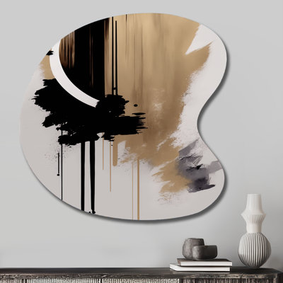 Noir, blanc et or Expression III - reproduction asymétrique abstraite sur métal, décoration murale moderne de forme unique en métal