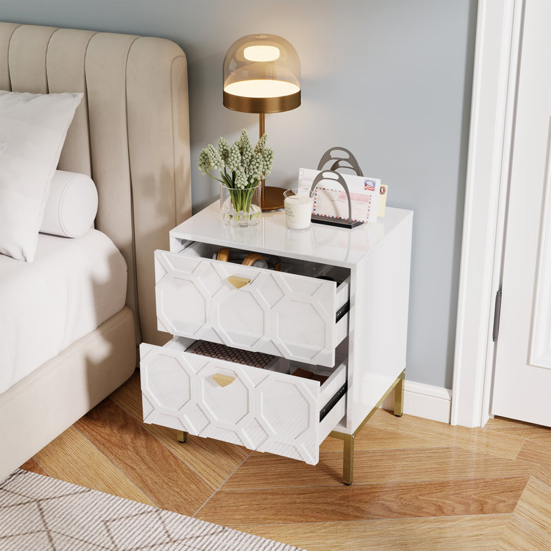 Bailes Modern Wood Nightstand With 2 Drawers, White