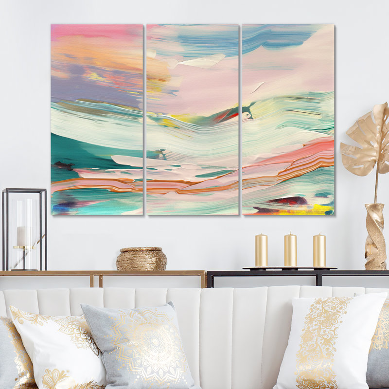 Spring Miracles In Tender Retro Pastel II - Ensemble de décorations murales abstraites, H 40 po x l 60 po x P 1 po