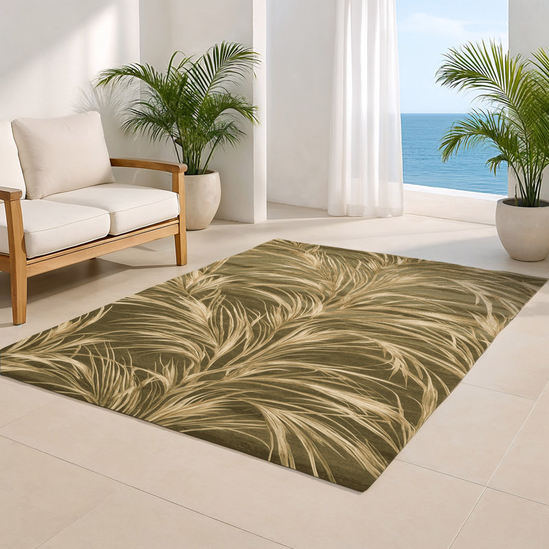 Tapis d'intérieur et d'extérieur brun Botanical, Rectangulaire 2 pi x 3 pi