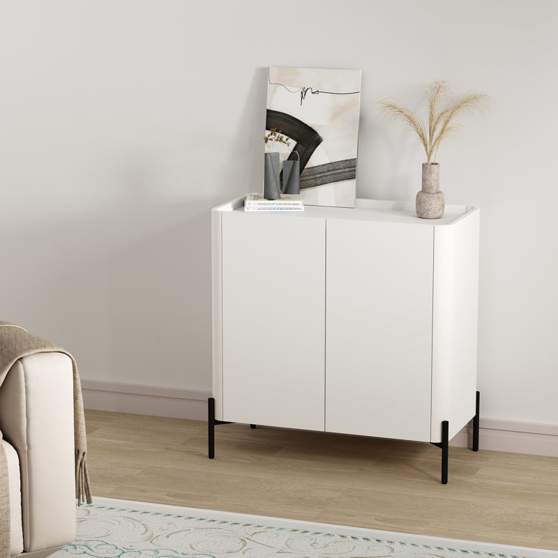 Abbey 32" Modern Accent Cabinet with Adjustable Shelves and Metal Legs in White, White