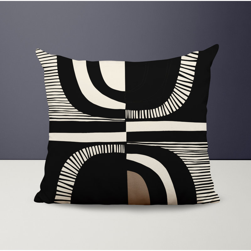 Jeté carré / extérieur en polyester Chamu, Beige / noir, 16 po x 16 po