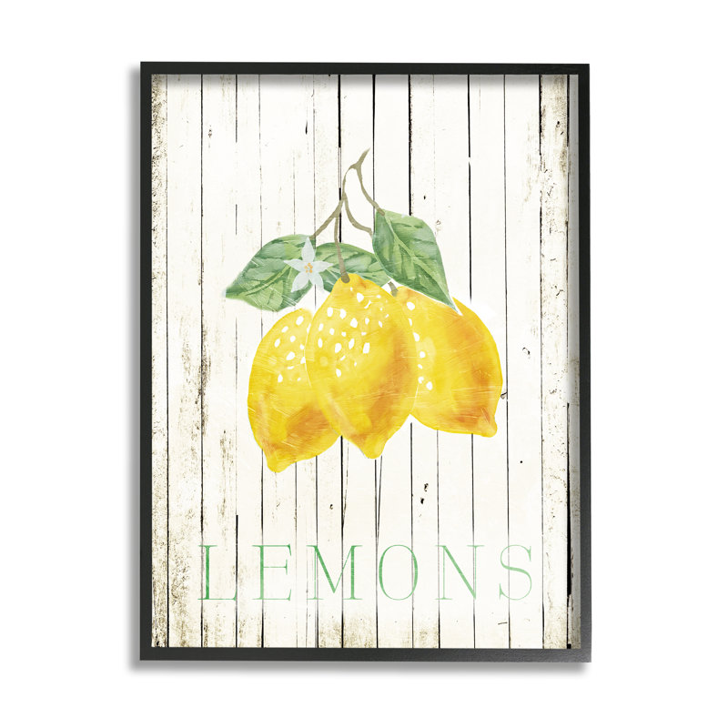 Rustic Lemons Country à motifs par Milli Villa - Cadre flottant, impression sur bois, Giclée encadrée noir minuit