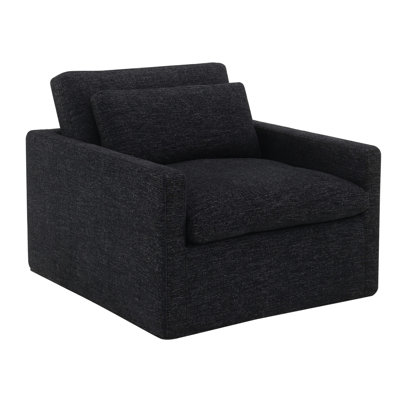 Stylish Dark Gray Swivel Chair With Soft Fabric & Relaxing Pillowcase 41.73 In. Wide Padding - Living Room Addition