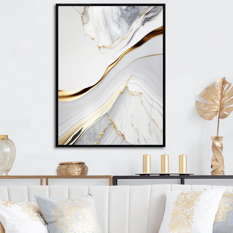 «Abstract Geode Waves Grey IV», reproduction d'art sur toile abstraite, L 12 po x H 20 po, Toile avec cadre flottant noir