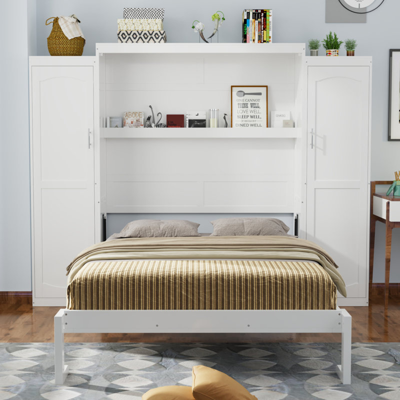 Murphy Bed Cabinet With Armoires, Full, White