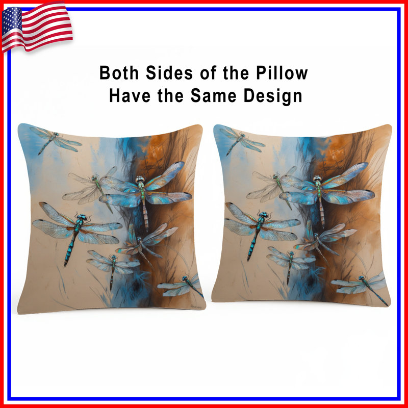 Coussins décoratifs Blue Dragonflies Illustration, 18 x 18 pouces