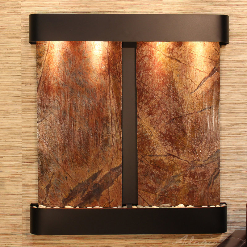 Aspen Falls Natural Stone Fountain with Light, Blackened Copper, Rainforest Brown Marble