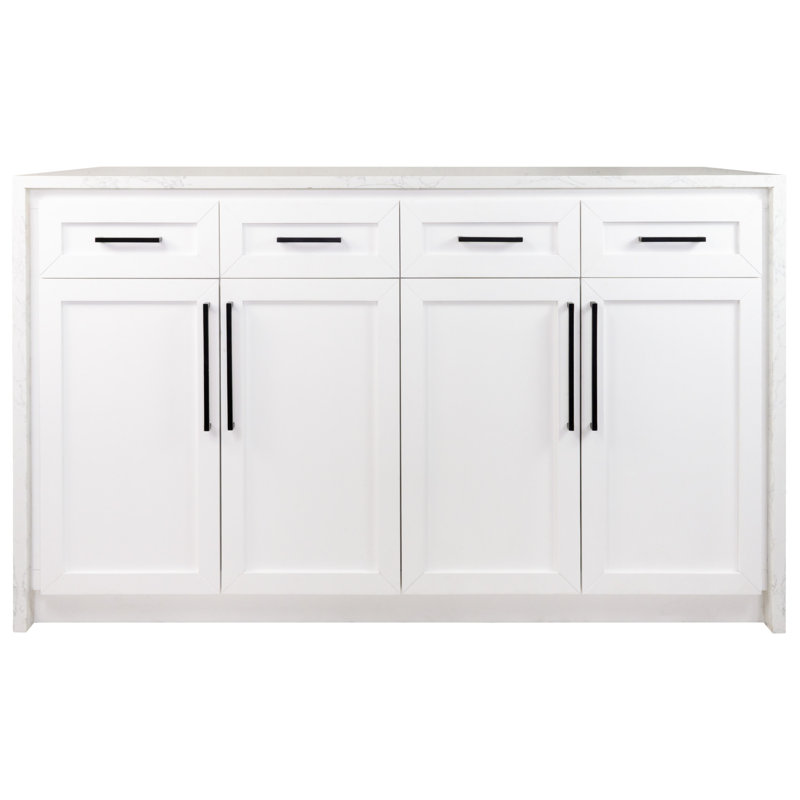 Andranique Kitchen Island with Engineered Marble Top, White