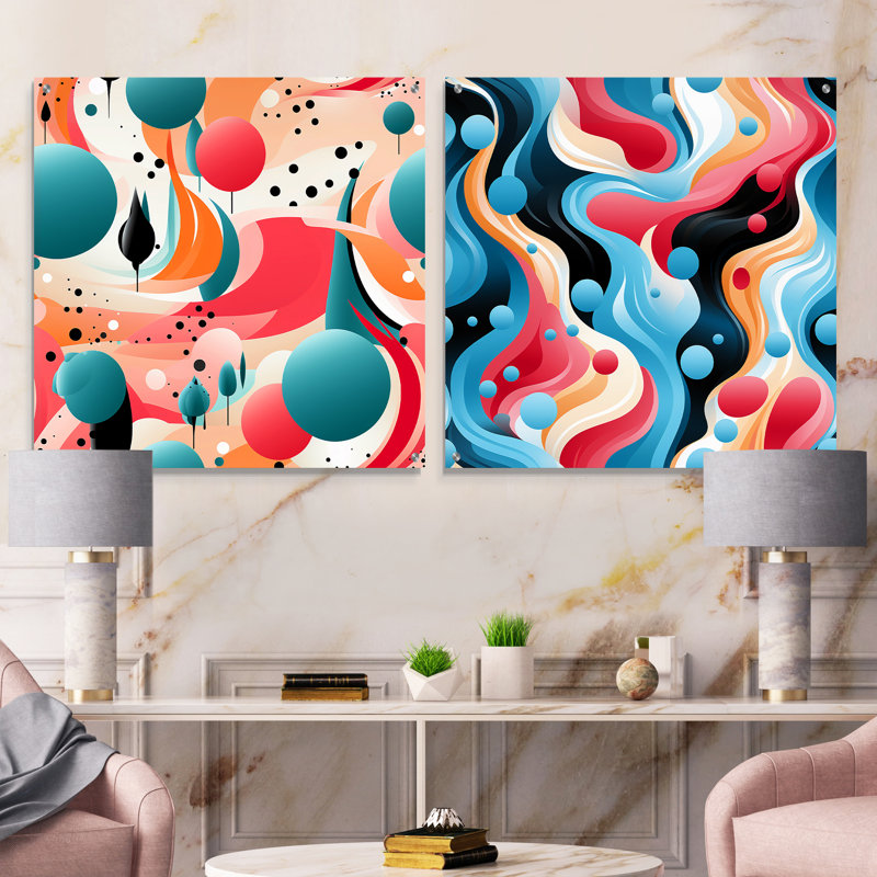 Cliona - ensemble de 2 verres muraux abstraits géométriques en acrylique, H 36 po x l 73 po