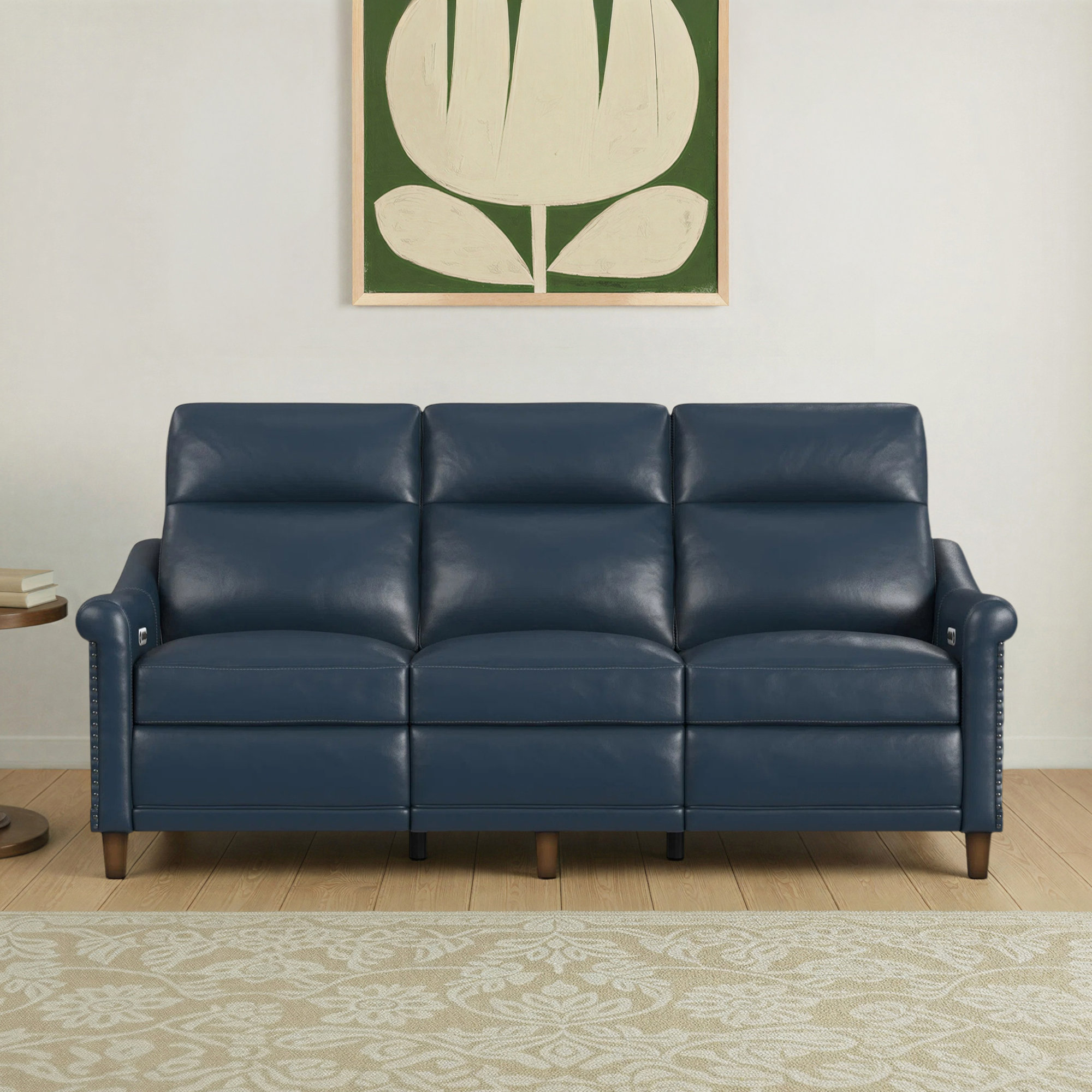 Elizabeth 82'' Upholstered Sofa, Blue Genuine Leather