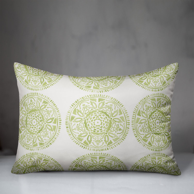 Floral Outdoor Reversible Throw Pillow, Green