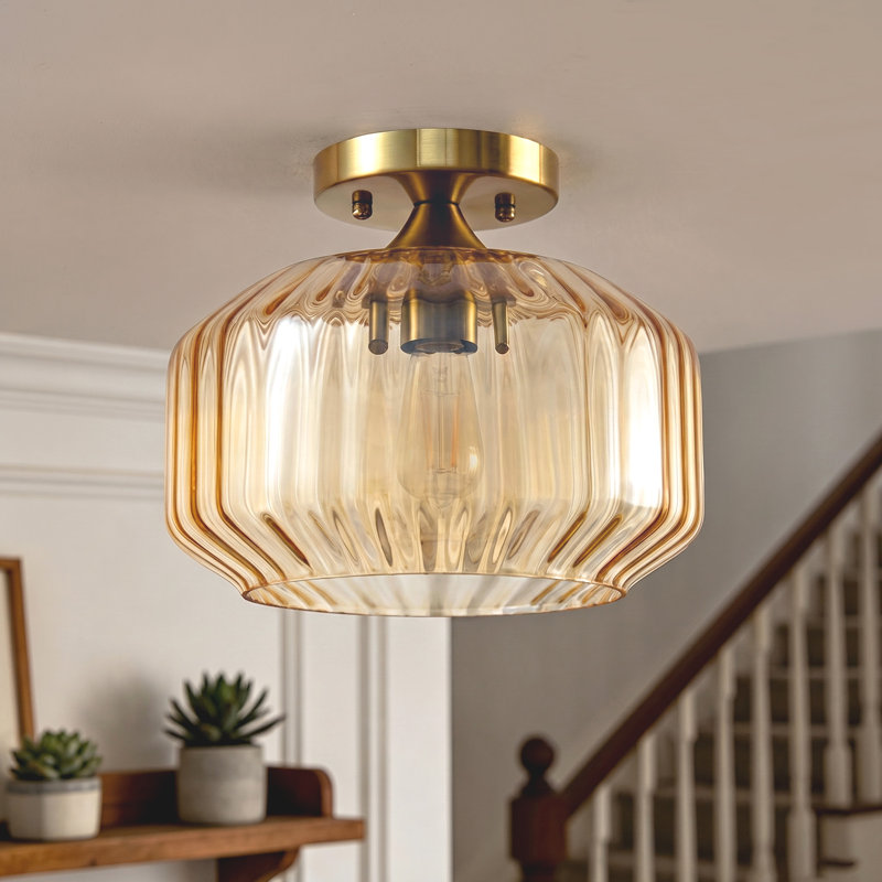 Plafonnier semi-encastré 9,84 po or brossé, H 7,87 po x l 6 po x P 4,72 po, Ambre
