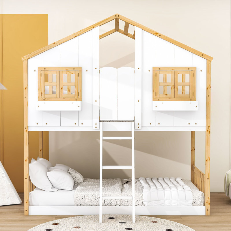 Aleks Kids Twin Over Twin Bunk Bed, Natural/White