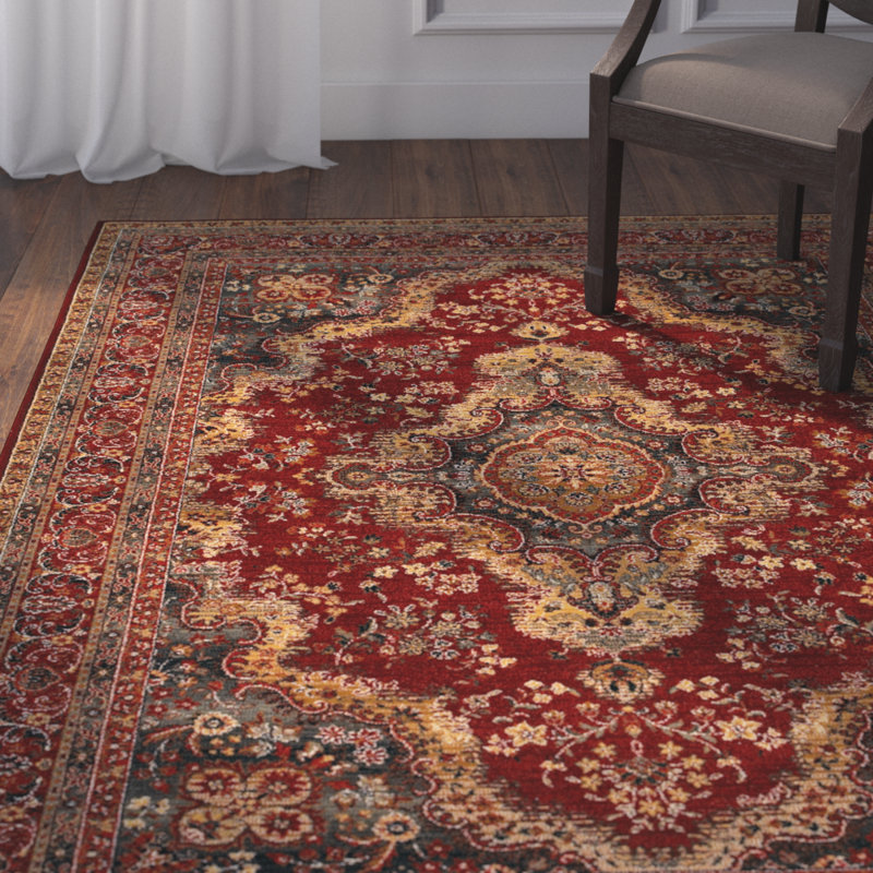 Langley Street Kratz Floral Medallion Burgundy Red Wool Area Rug, Rectangle 4'6" x 6'6"