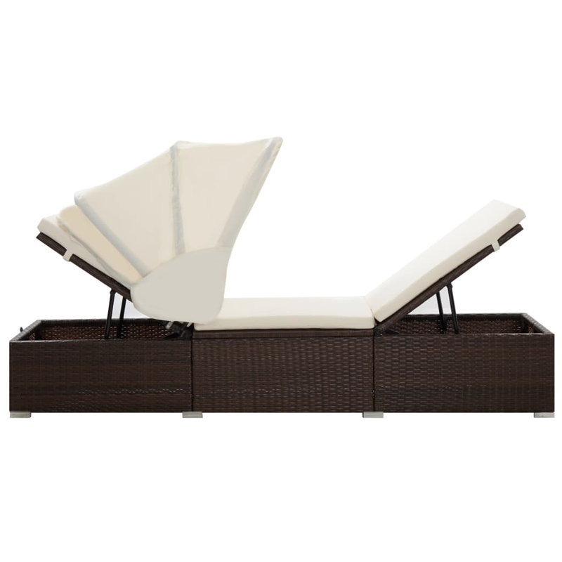 78" Long Single chaise with Cushions, White, Brown