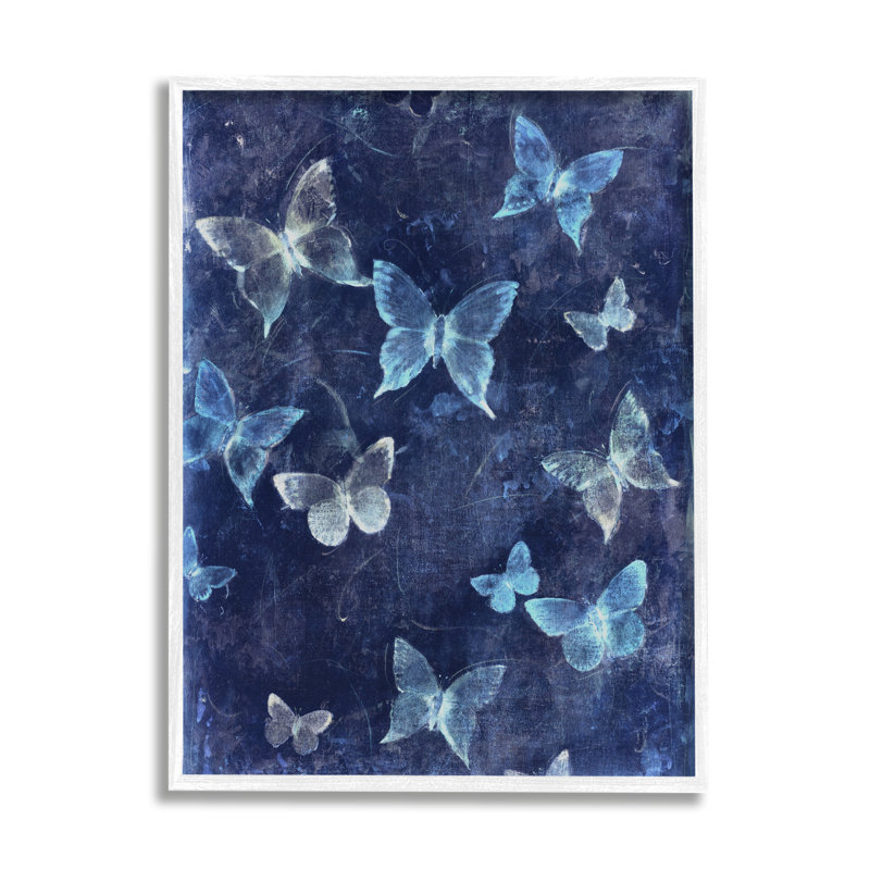 Blue Abstract Butterflies by Tim O'Toole - Floater Frame Painting on Wood, 14" H x 11" W x 1.5" D
