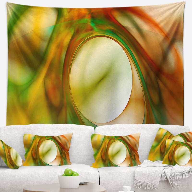 Tapisserie de texture abstraite à psychédélique vert cerclé, H 78 po x l 92 po