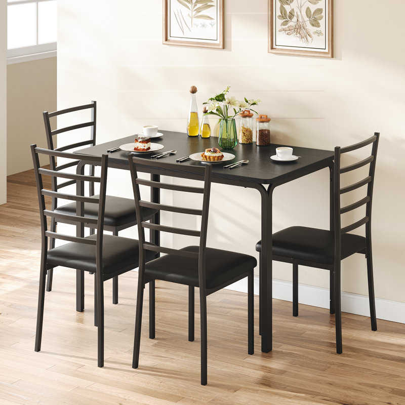 4 - Person Four Leg Dining Set, Black, 30"H x 43.30"L x 27.50"W, 5