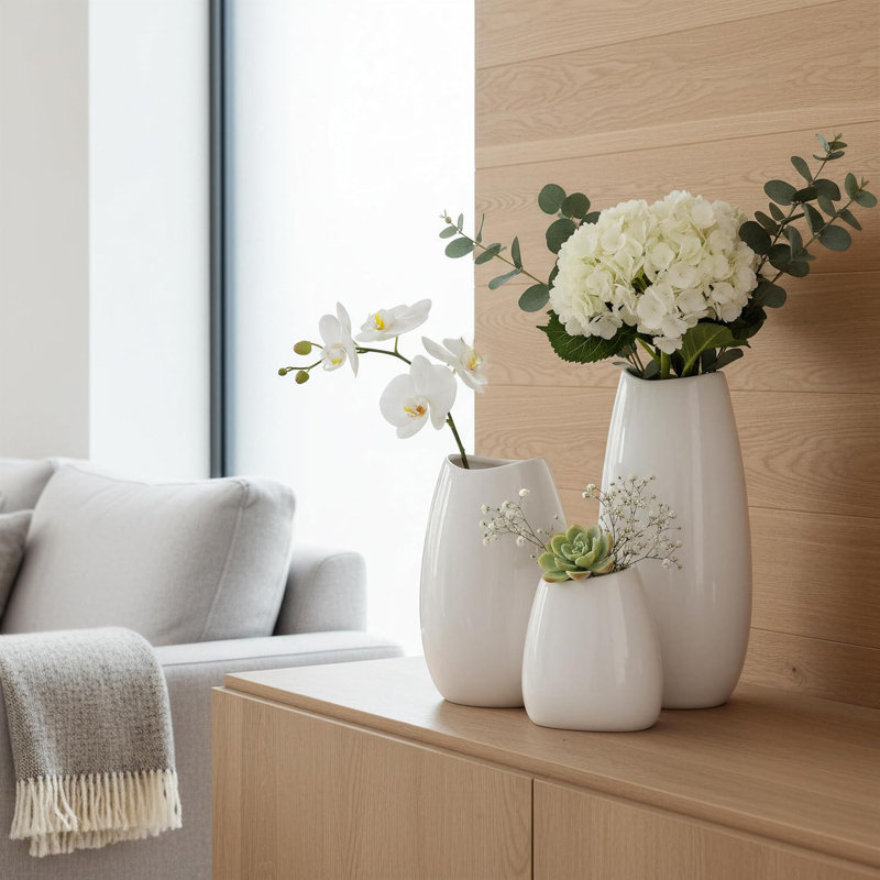 Ensemble de 3 vases à fleurs blancs pour la décoration intérieure