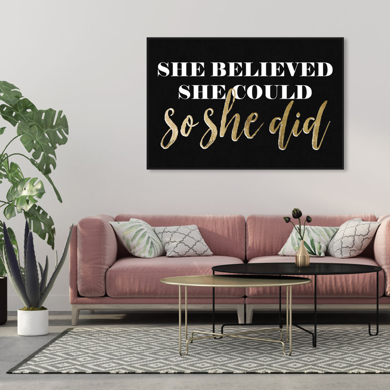«Typographie and Quotes So She Did Black», art textuel sur toile, H 36 po x l 54 po, Toile avec cadre noir