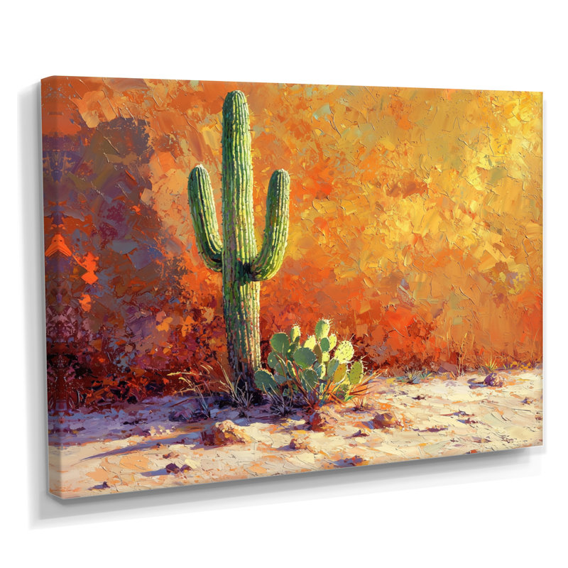 Saguaro In The Golden Light I - cactus Canvas Wall Art, 34" H x 44" W, Wrapped Canvas, Does Not Apply
