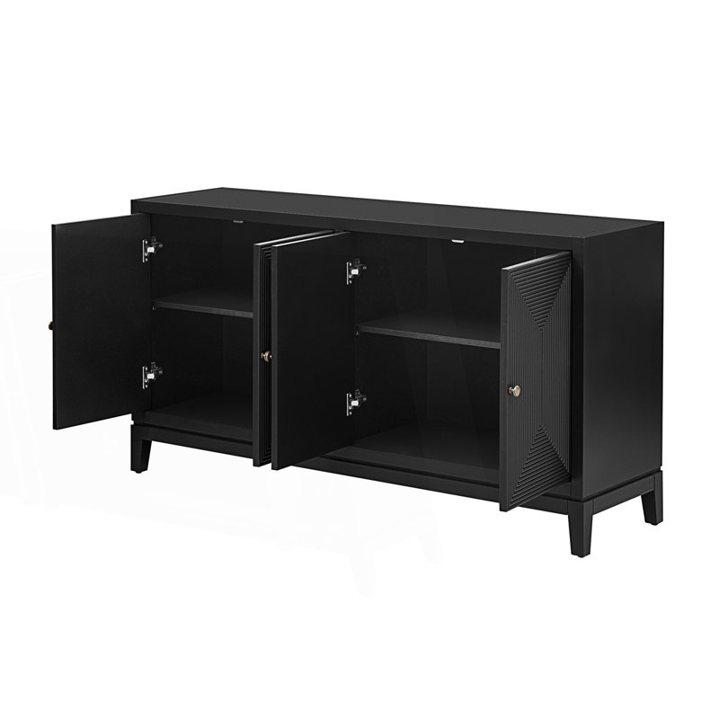 Buffet décoratif, armoire de rangement élégante, buffet avec design à lignes verticales, Noir