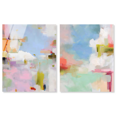 Roseate Hues Abstract Duo Acrylic Print Abstract Wall Art Set by Art Remedy, Ready to Hang, 24 x 30