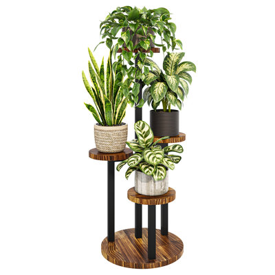 4-Tier Wood-Top Metal Plant Stand, Narrow Corner Shelf for Indoor/Outdoor Patio, Balcony, Living Room by 17 Stories