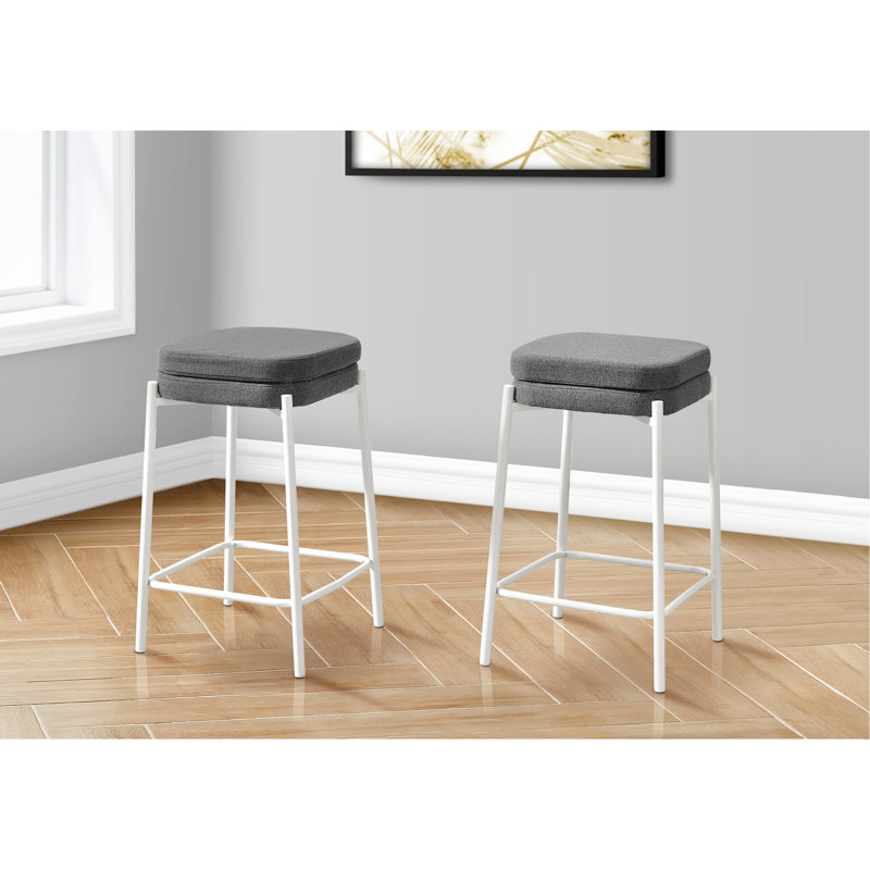 Tabouret de bar, hauteur de comptoir, ensemble de 2, cuisine, tissu gris, métal blanc, contemporain, moderne