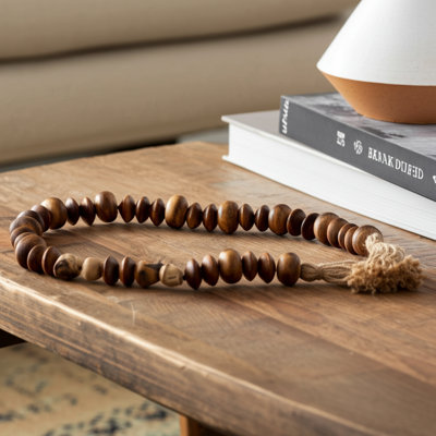 Wood Beads with Tassels Ends Ideal Decorations for Living Room Accents - Stylish and Versatile Decorative Objects for Kitchen Decor - Home Decor Accents for Entryway, Shelf, and Tabletop - Natural, 32"