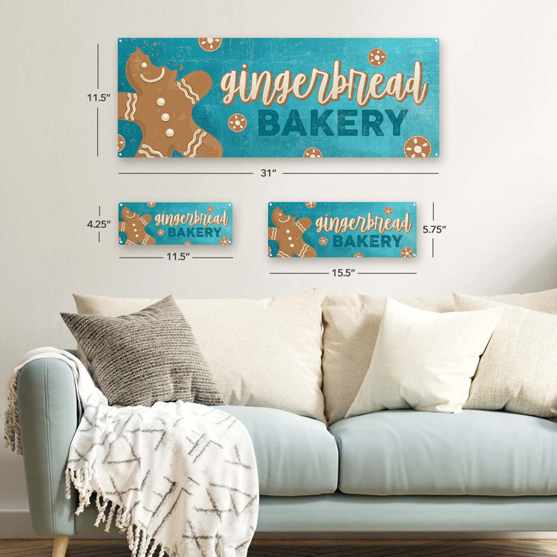 Plaque en métal Gingerbread Bakery, H 4,25 po x l 11,5 po x P 0,04 po