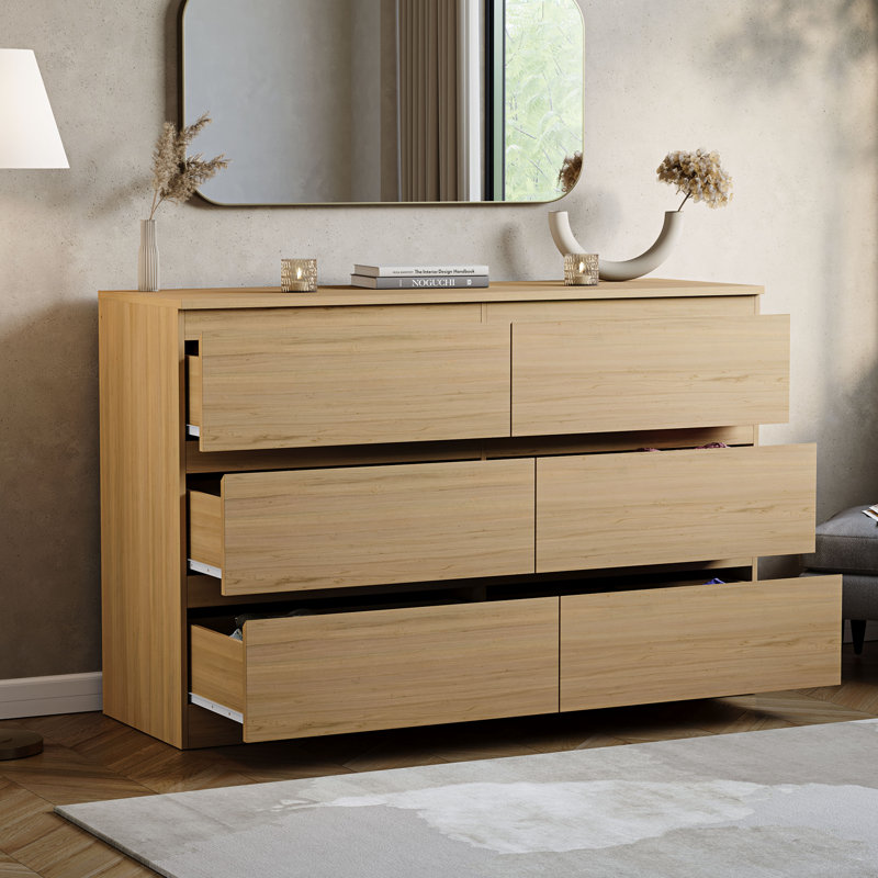 Cunha 6 - Drawer Wide Chest of Drawers, Large Dresser & Storage Cabinet, Pine
