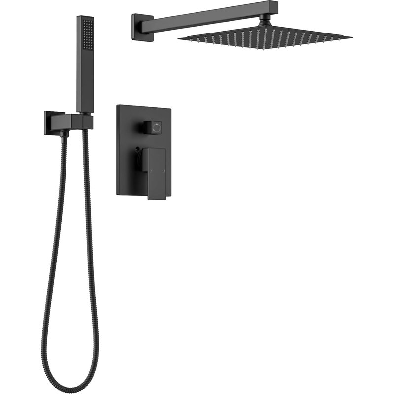 LAVA ODORO Modern Square Shower System With Rainfall Shower Head And Handheld Spray, Pressure Balance Valve, All-Metal Construction, Diverter Trim Kit For Consistent Temperature Control