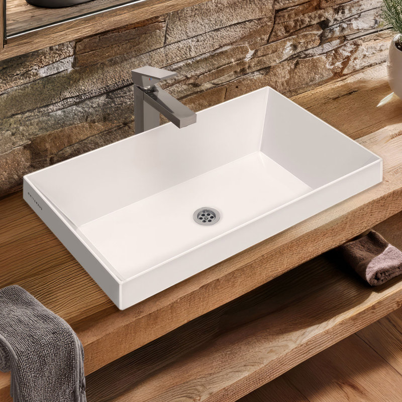 Lavabo de salle de bain semi-encastré rectangulaire 24 "avec drain central Whitehaus Collection