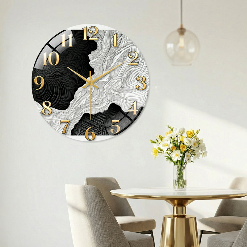 Black White Modern Decorated Glass Wall Clock Home Decor Art-15.7", 60 x 60 cm (23,6 x 23,6 pouces)