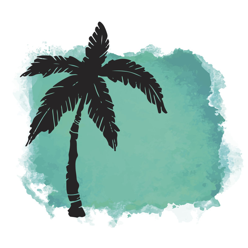 Abrionna Watercolour Background Palm Tree - Wrapped Canvas Print, 30cm H x 30cm W x 3.8cm D