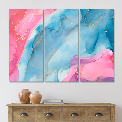 «Blue and Pink Luxury Abstract Fluid Art I», reproduction d'art sur toile moderne