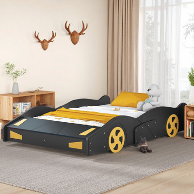 Kids Race Car-Shaped Platform Bed with Innovative Storage