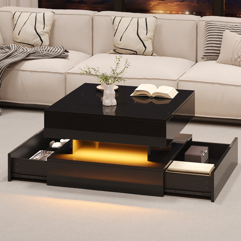 Table basse Brielle à hauteur réglable avec éclairage DEL et rangement à double tiroir