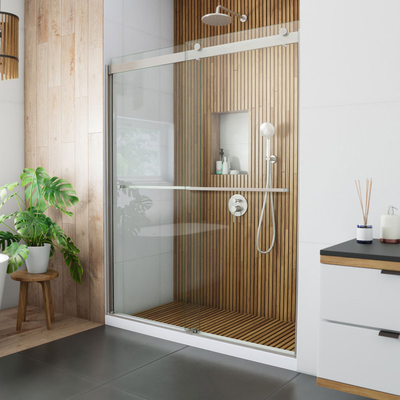 Sapphire 56" W x 76" H Frameless Shower Door, Brushed Nickel, Clear
