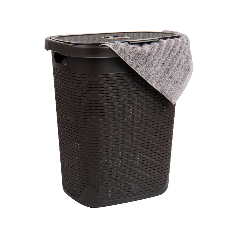  50L Slim Laundry Hamper, Clothes Basket, Lid, Plastic, Brown, 23.55" H x 14.75" W x 7.15" D