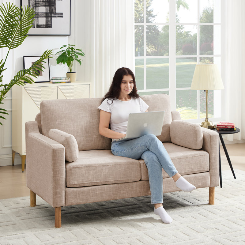 59.8'' W Modern Upholstery Loveseat Boucle, Khaki Linen